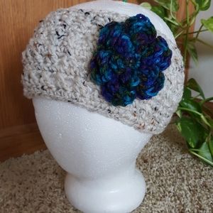 New WOT Headband, hand crocheted, flower detail, floral